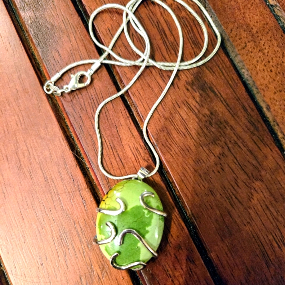 Turquoise Pendant On Sterling Silver Chain Necklace 24"